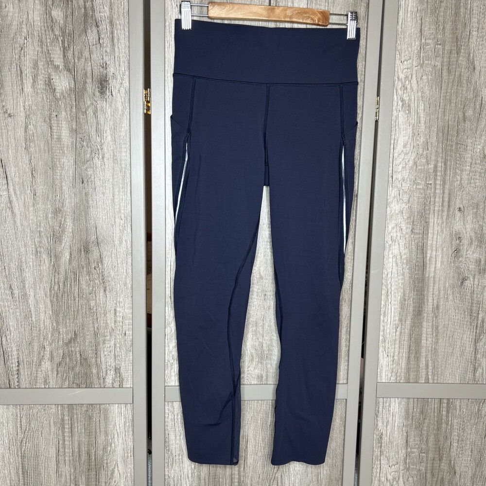 Lululemon Leggings Size 8 Mesh Cutouts Hip Pockets Navy